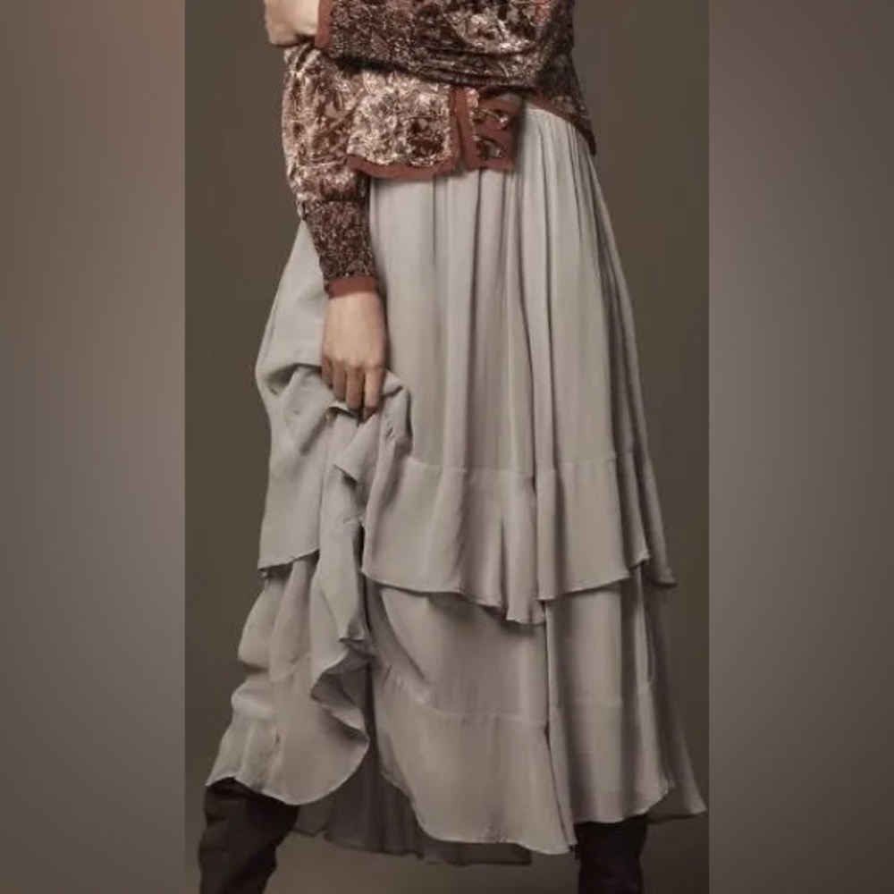 Anthro Chiffon Ruffle Midi Skirt - Picture 3 of 10